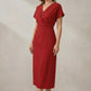 Kimono Sleeve Wrap Midi Dress with Ruched Waist