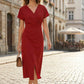Kimono Sleeve Wrap Midi Dress with Ruched Waist