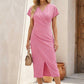 Kimono Sleeve Wrap Midi Dress with Ruched Waist