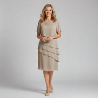Layered Flutter Sleeve Chiffon Occasion Dress