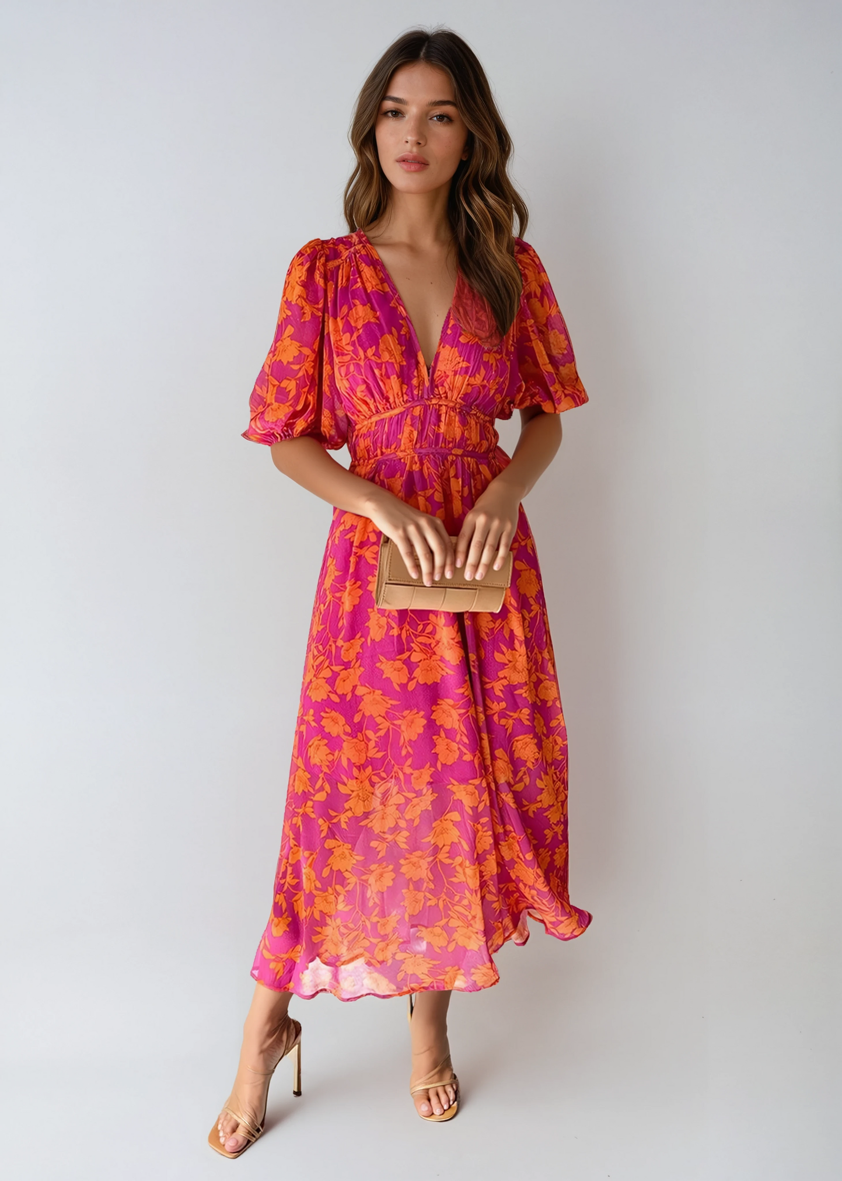 Light Summer Floral Midi Dress For Summer Wear