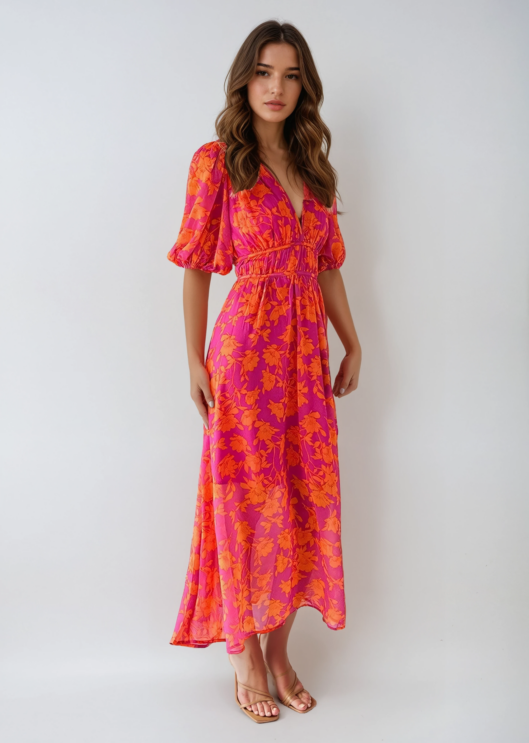Light Summer Floral Midi Dress For Summer Wear