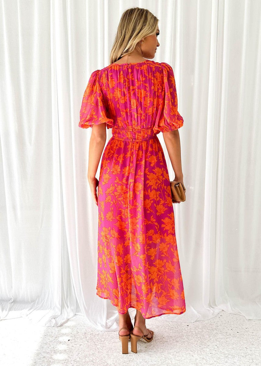 Light Summer Floral Midi Dress For Summer Wear