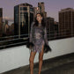 Mayra Shimmer Cocktail Mini Dress Feather Cuffs