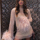 Mayra Shimmer Cocktail Mini Dress Feather Cuffs