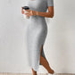 Modern Woman Knitted Dress – Short Sleeve Square Collar With Elegant Side Slit