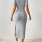 Modern Woman Knitted Dress – Short Sleeve Square Collar With Elegant Side Slit