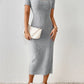 Modern Woman Knitted Dress – Short Sleeve Square Collar With Elegant Side Slit