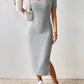 Modern Woman Knitted Dress – Short Sleeve Square Collar With Elegant Side Slit