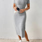 Modern Woman Knitted Dress – Short Sleeve Square Collar With Elegant Side Slit