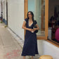 Navy Polka Dot Lace Midi Dress Flutter Sleeves
