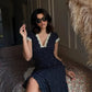 Navy Polka Dot Lace Midi Dress Flutter Sleeves
