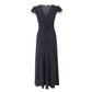 Navy Polka Dot Lace Midi Dress Flutter Sleeves