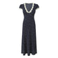 Navy Polka Dot Lace Midi Dress Flutter Sleeves