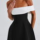Noir Bloom Bardot Mini Dress Bubble Skirt Back Bow