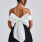 Noir Bloom Bardot Mini Dress Bubble Skirt Back Bow