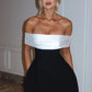 Noir Bloom Bardot Mini Dress Bubble Skirt Back Bow
