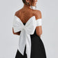 Noir Bloom Bardot Mini Dress Bubble Skirt Back Bow