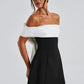 Noir Bloom Bardot Mini Dress Bubble Skirt Back Bow