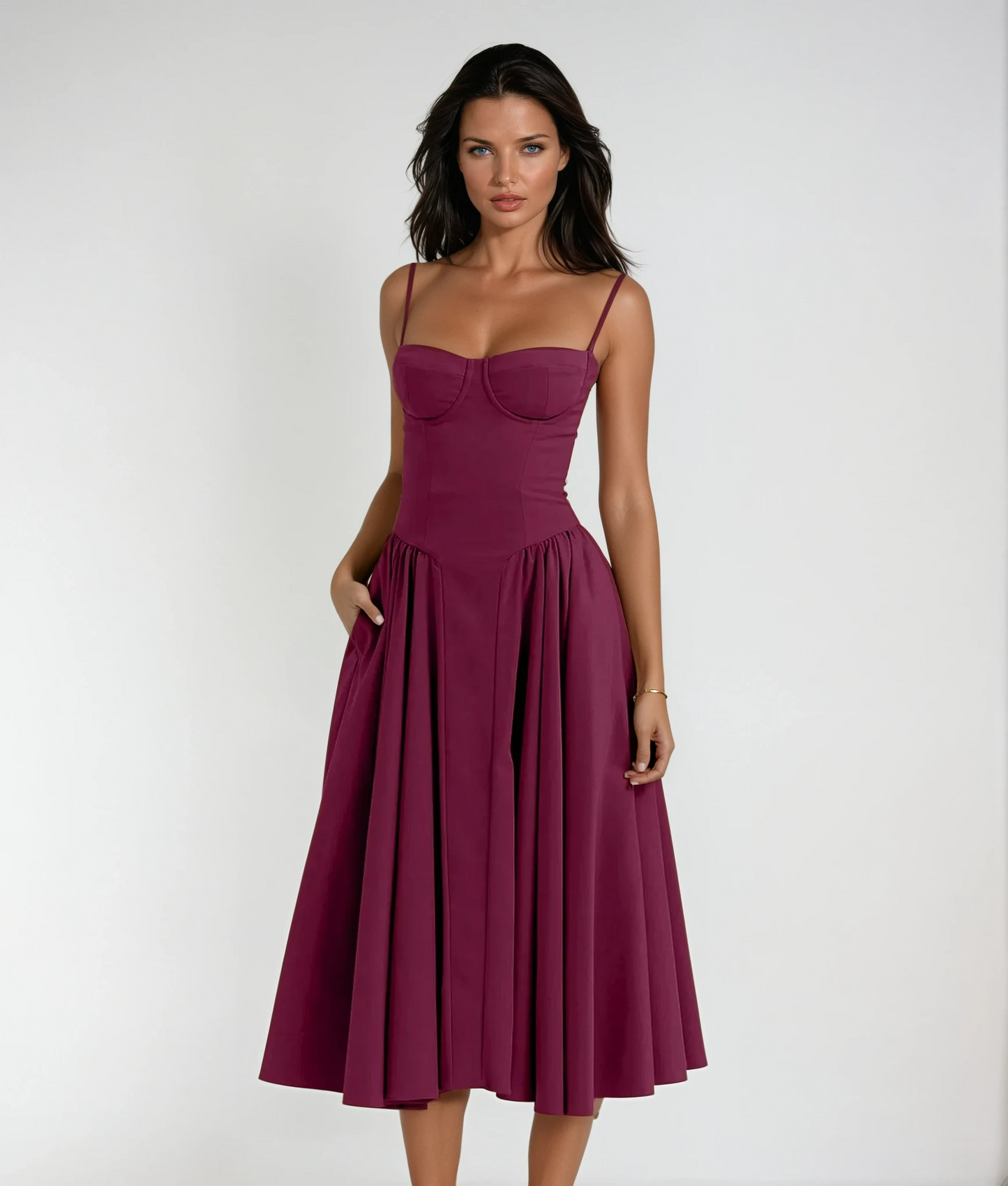 Odette Bustier Corset Midi Dress With Pleats