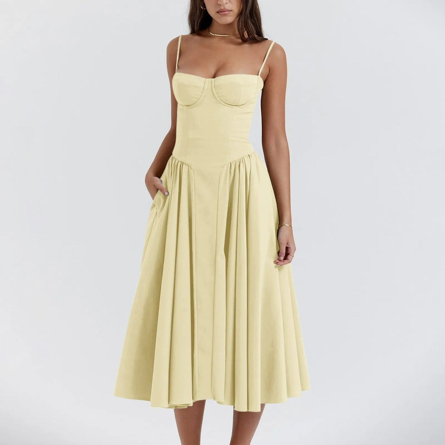 Odette Bustier Corset Midi Dress With Pleats