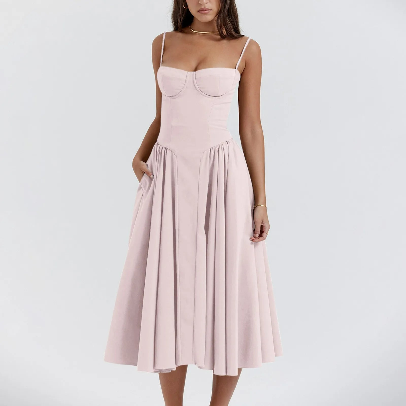 Odette Bustier Corset Midi Dress With Pleats