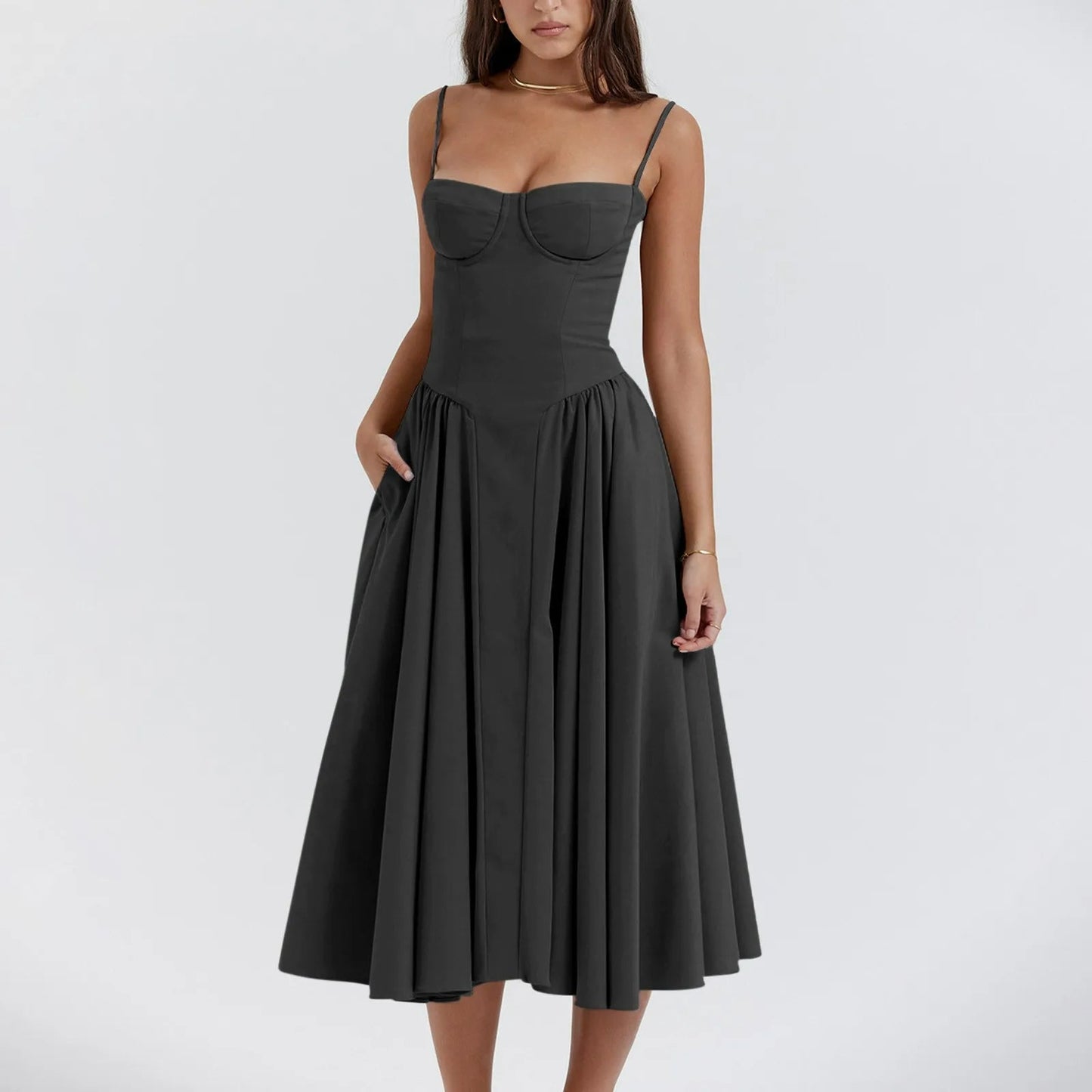 Odette Bustier Corset Midi Dress With Pleats