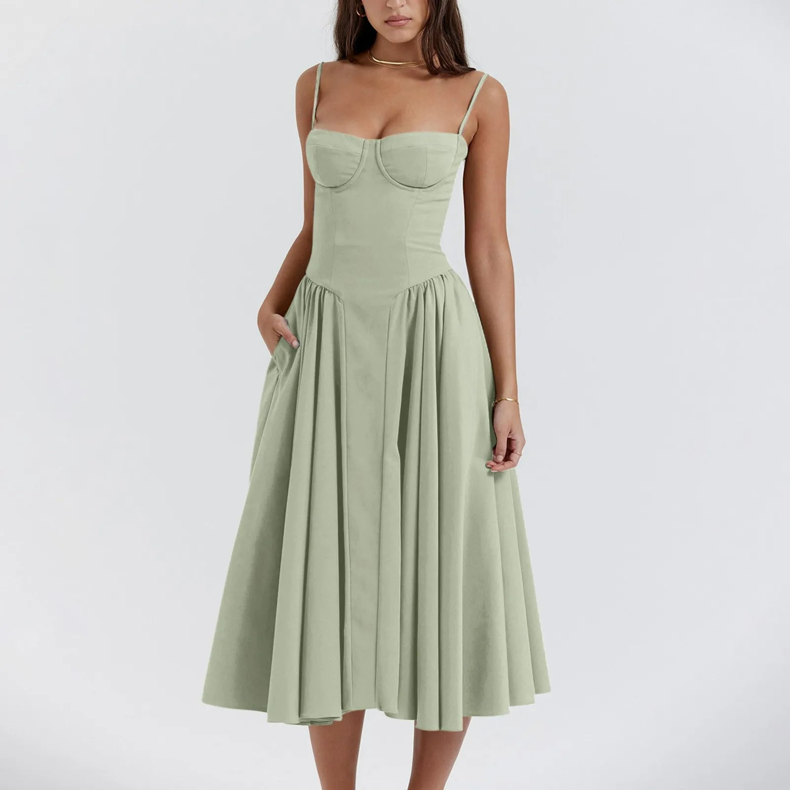 Odette Bustier Corset Midi Dress With Pleats