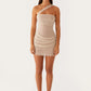 One-Shoulder Mesh Cocktail Mini Dress Sheer