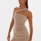 One-Shoulder Mesh Cocktail Mini Dress Sheer