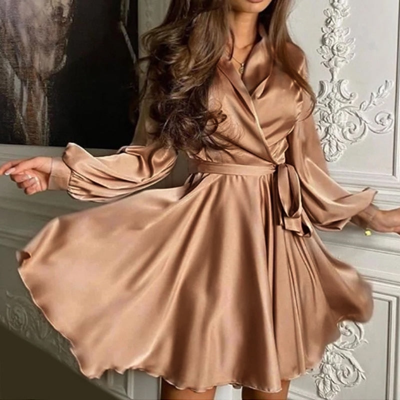 Pauline Satin Wrap Cocktail Dress With Belt