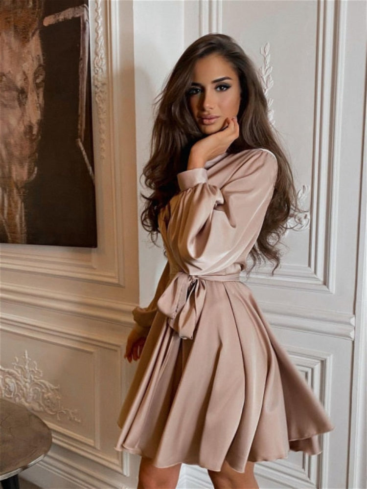Pauline Satin Wrap Cocktail Dress With Belt