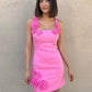 Pink 3D Floral Appliqué Sculpted Mini Dress