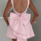 Pink Mini Dress With Pearl Neckline And Back Bow