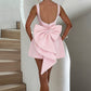 Pink Mini Dress With Pearl Neckline And Back Bow