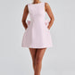 Pink Mini Dress With Pearl Neckline And Back Bow