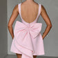 Pink Mini Dress With Pearl Neckline And Back Bow