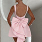 Pink Mini Dress With Pearl Neckline And Back Bow