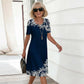 Placement Print Short Sleeve A-Line Dress