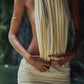 Pleated Halter Neck Open Back Mini Dress