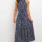 Polka Dot Halter Midi Dress With Adjustable Tie