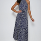 Polka Dot Halter Midi Dress With Adjustable Tie