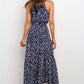 Polka Dot Halter Midi Dress With Adjustable Tie