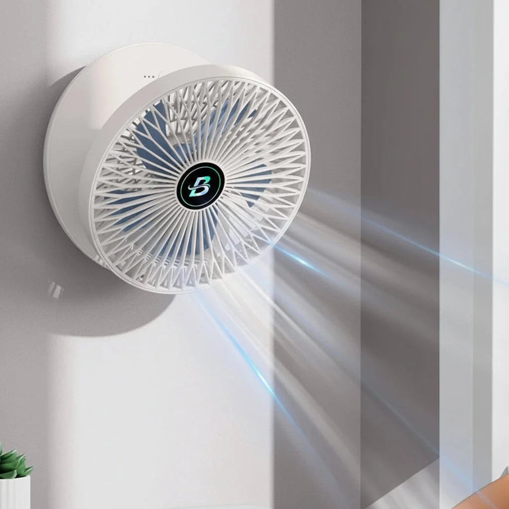 Portable foldable USB desk fan featuring three speed settings, perfect for personal cooling at home or office, compact design for easy storage and portability. 2