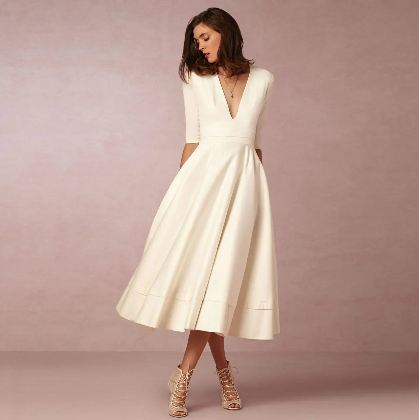 Refined Fitted Ivoire Midi Dress for Polished Daytime Events