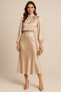 Refined High-Waist Midi Dress for Elegant Daytime Occasions