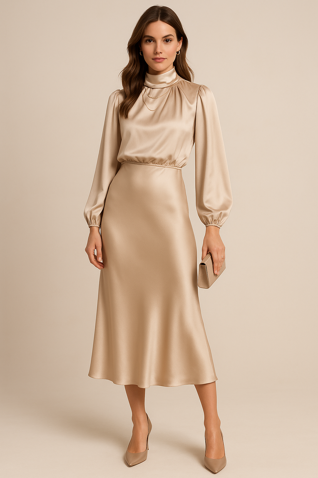 Refined High-Waist Midi Dress for Elegant Daytime Occasions