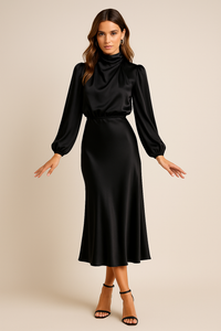 Refined High-Waist Midi Dress for Elegant Daytime Occasions