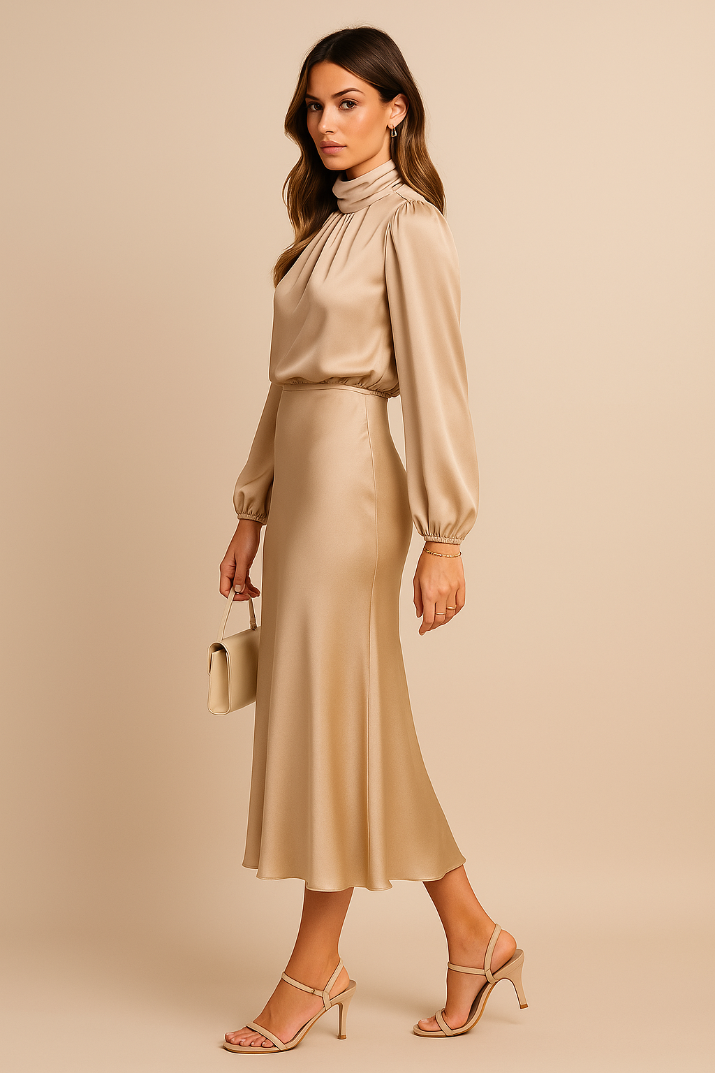 Refined High-Waist Midi Dress for Elegant Daytime Occasions
