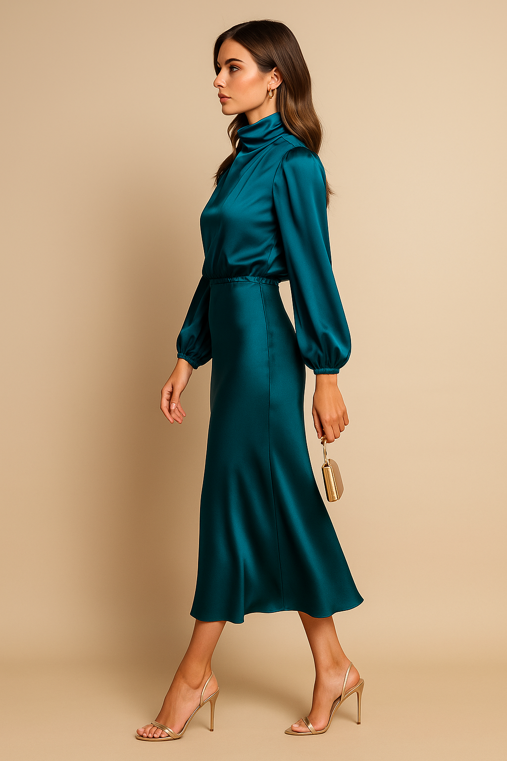 Refined High-Waist Midi Dress for Elegant Daytime Occasions